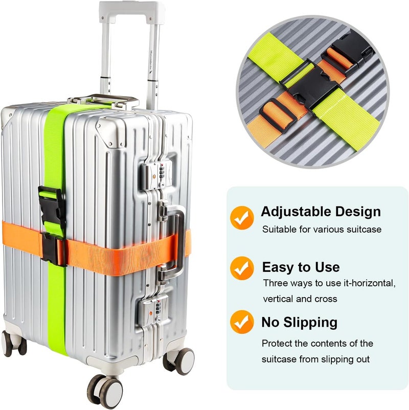 collwait Luggage Straps for Suitcases TSA Approved, Travel Belt Suitcase Belt, Suitcase Straps TSA Approved, Luggage Belt Strap TSA Approved, Travel Straps for Luggage, 4Pcs Luggage Band Orange, Green - Image 2